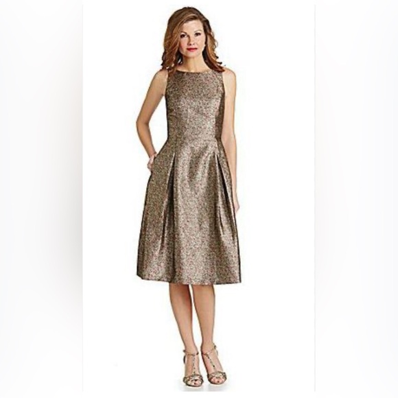 Tahari ASL metallic midi jacquard fit and flare dress, Size 4 NWOT - Picture 1 of 5